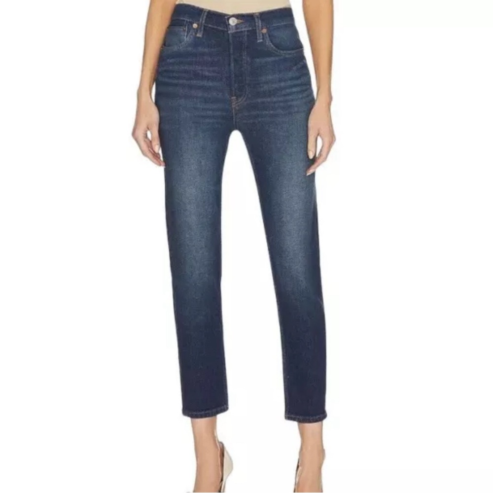 NWT RE/DONE Originals HighRise Ankle Crop Button Fly Jeans Midnight Blue Size 26